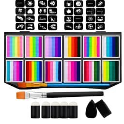 EYIR 65 Colors Face Body Paint Kit with 32 Stencils Makeup Palette DIY Body Art Set Halloween Festival Party Face Painting Tools