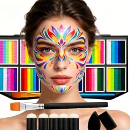 EYIR 65 Colors Face Body Paint Kit with 32 Stencils Makeup Palette DIY Body Art Set Halloween Festival Party Face Painting Tools