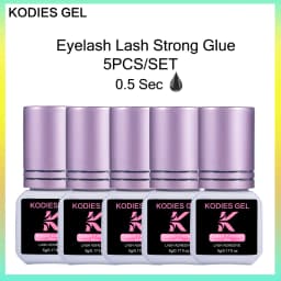 KODIES GEL 5 PCS Professional Eyelash Glue 0.5 Sec Extra Strong Retention Waterproof Lifting Lash Glue Adhesive Black Tape Bond