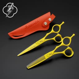 HISADA Hairdressing Scissors 6 Inch Yellow High-End Scissors VG10 Material Is Sharp and Wear-Resistant Scissors Tool