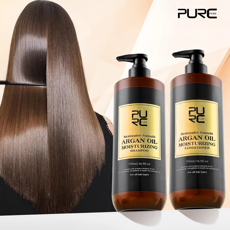 PURC Morocco Argan Oil Shampoo Conditioner Set for Damaged Frizz Hair Vitamin E Smoothing Organic Sulfate Free Hair Care Set