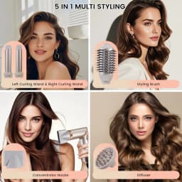 Hatteker 4-in-1 Hair Styling Tool Foldable Hair Dryer Curling Wand Brush with Negative Ion Care for Woman