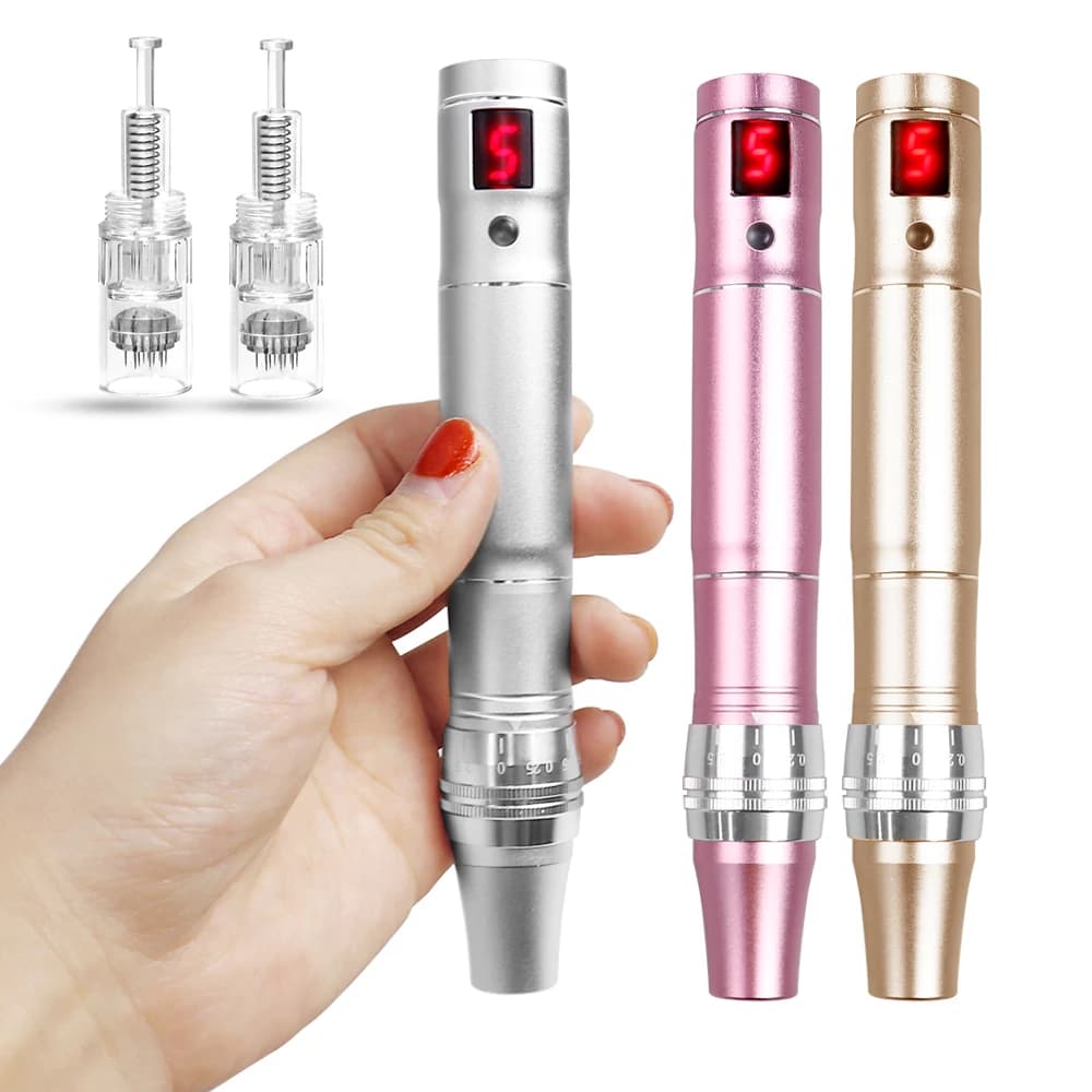 Professional Derma Pen Wireless 5 Speeds High Frequency Beauty Device With 2pcs Replaceable Needle Cartridges