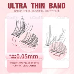 uCoolMe Flora Eyelashes Extension Ultra Thin Band D Curl Natural Wide Span Wispy Lash Clusters False Lashes Bundles Makeup Tools