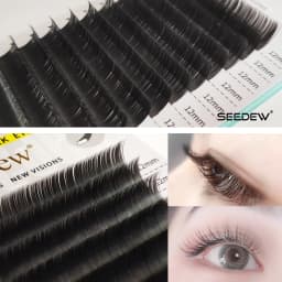 SEEDEW 5Pcs Flat Ellipse Eyelash Extensions Makeup 12Rows Matte Super Soft Natural 5cases/lot Split Tips Shaped