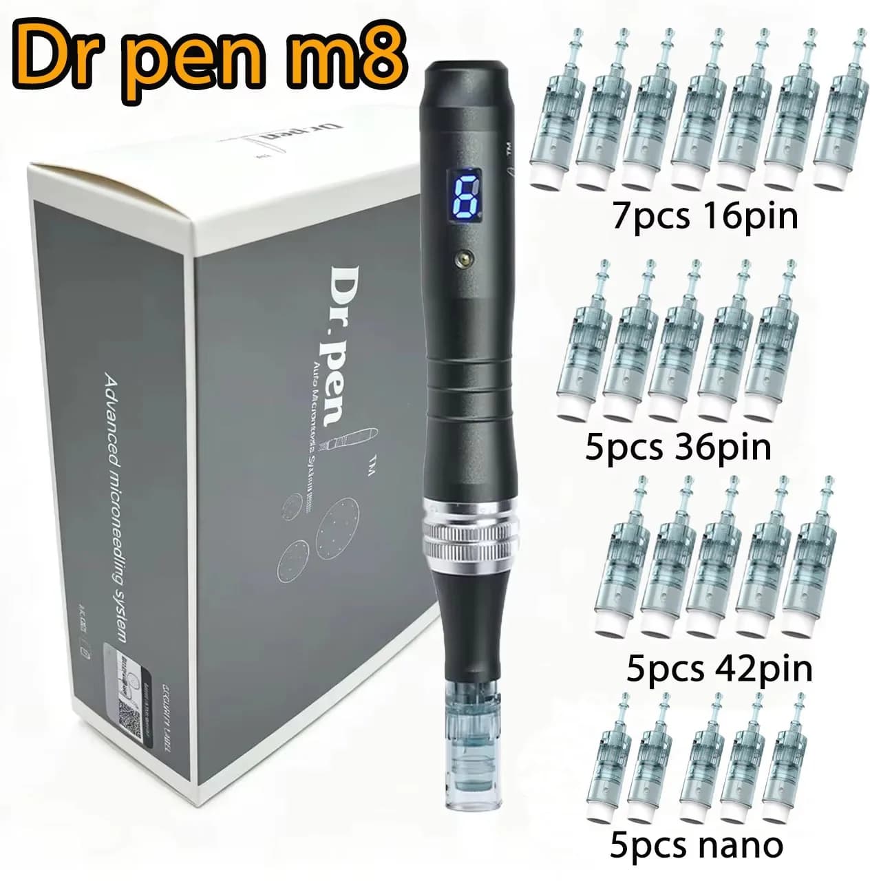 Dr.Pen M8 Wireless Dermapen Microneedling  Machine Easy To Use At Home Contains 7Pcs 16pin 5pcs 36 42 nano needles length 0.25mm