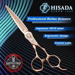 HISADA Barber Scissors Japanese Handmade VG10 Material Scissors 6-7 Inch Rose Gold Scissors Professional Hairdressing Scissors
