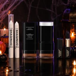 3Pcs Halloween Gothic Makeup Set White Foundation Stick Highlighter Pen Black Face Body Paint for Vampire Cosplay SFX Party Kit
