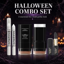 3Pcs Halloween Gothic Makeup Set White Foundation Stick Highlighter Pen Black Face Body Paint for Vampire Cosplay SFX Party Kit