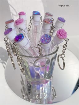 Reusable Eyelash Brush Tube Keychain Plastic Portable Mini Lash Comb Spoolie Container Glitter Cils Mascara Wands Keyring