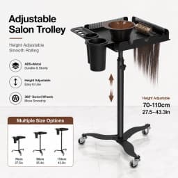 Metal Hairstylist Tray Rolling Cart for Hair Multi-function Salon Trolley Cart with Holder and Separator Stand Styling Tools 