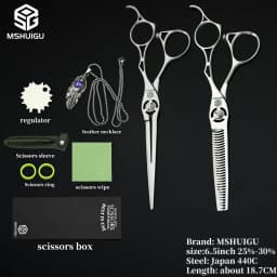 MSHUIGU Professional Barber Scissors Set Japanese 440C 6-6.5-7 Inch Hair Thinning Scissors Suitable for Home and Salon Hairdress