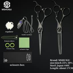 MSHUIGU Professional Barber Scissors Set Japanese 440C 6-6.5-7 Inch Hair Thinning Scissors Suitable for Home and Salon Hairdress