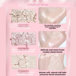 Chéeryep Limited Edition Highlighter Champagne Gold Shimmer,Illuminating Face Powder Blush Pressed Powder Long Lasting Makeup