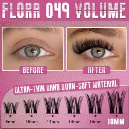 uCoolMe DIY Eyelashes Extension Flora 0.05mm D Curl Handmade 8-18mm Natural Wide Span Wispy Lash Clusters False Lashes Bundles