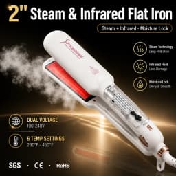 RUCHA Infrared Steam Hair Straightener 2 Inches Wide Plate Hair Salon Steampod Ironing Styler Ceramic Tourmaline Flat Iron