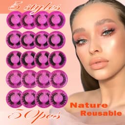 Wholesal 50Pairs Cat Eye Lashes Natural long Mixed Style Curling Fluffy Eyelashes Reusable Portable Individual Packing Faux Lash