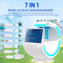 New 7 In 1 Smart Facial Cleansing Skin Analyze Deep Pore Vacuum Hydra Lift Anti-aging Beauty Machine Ice Blue