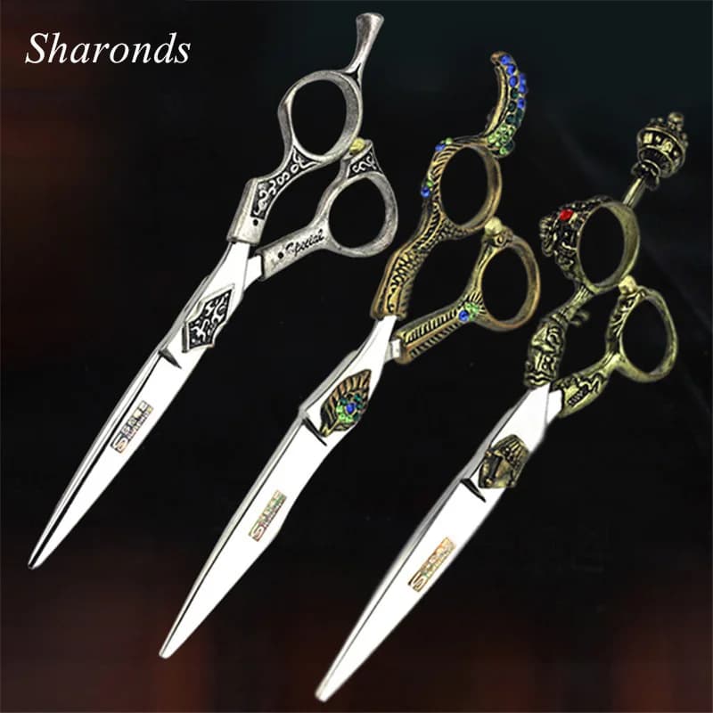 Retro professional barber shop hairdressing scissors 6.0 440c 7 inch hair cutting thinning shears kit tesoura makas barbearia