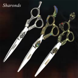 Retro professional barber shop hairdressing scissors 6.0 440c 7 inch hair cutting thinning shears kit tesoura makas barbearia