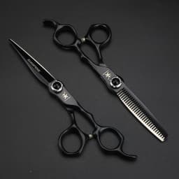 Black Gemstone Screw Hair Scissors 6-Inch JP440C Steel Cutting Scissors and Thinning Scissors Professional Hair Cutting Tool