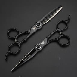 Black Gemstone Screw Hair Scissors 6-Inch JP440C Steel Cutting Scissors and Thinning Scissors Professional Hair Cutting Tool