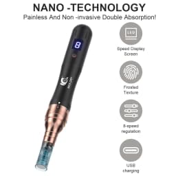 8 Speed Level Rechargeable Microneedling Derma Pen/Mas Pen N6 With 10Pcs Replacement Tips 0.25mm