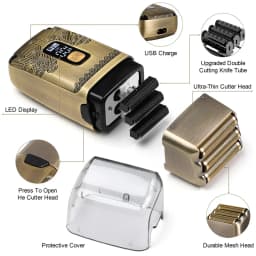 Hatteker Vintage Style Electric Shaver for Men LED Display USB Rechargeable Foil Razor with Cleaning Brush & Storage Case