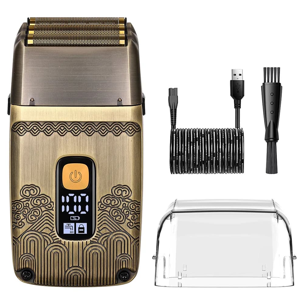 Hatteker Vintage Style Electric Shaver for Men LED Display USB Rechargeable Foil Razor with Cleaning Brush & Storage Case