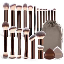 23-Piece Professional Makeup Set: 20 Brushes, Velvet Bag & 2 PU Puffs. Includes Foundation, Contour, Powder, Eyeshadow.