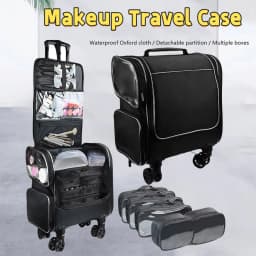 Travel Makeup Artist Bag with Wheels Cosmetic Brush Storage Beauty Tool Organizer Rolling Suitcase for Artists