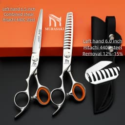 Professional Left Hand Barber Scissors,Set of 6-6.5-6.8 Inches Hairdressing Scissors,Hitachi 440C Steel Barbershop Accessories