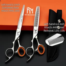 Professional Left Hand Barber Scissors,Set of 6-6.5-6.8 Inches Hairdressing Scissors,Hitachi 440C Steel Barbershop Accessories