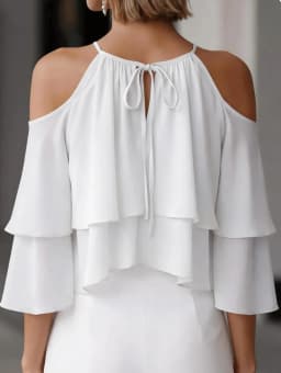 Women Cold Shoulder Halter Blouse Ruffle Layered Chiffon Tops Casual Party Shirts