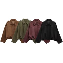 HH Women's Street Fashion Solid Loose Suede Texture Coats Causal Long Bat Sleeves Lapel Zipper Fly Winter Vintage Jackets