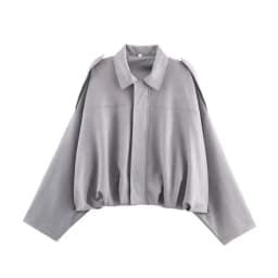 HH Women's Street Fashion Solid Loose Suede Texture Coats Causal Long Bat Sleeves Lapel Zipper Fly Winter Vintage Jackets