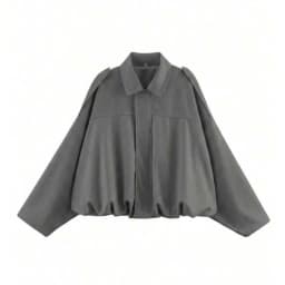 HH Women's Street Fashion Solid Loose Suede Texture Coats Causal Long Bat Sleeves Lapel Zipper Fly Winter Vintage Jackets