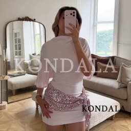 KONDALA Sexy Backless Sequin Splicing Dress Dating Holidays Party Elegant Mini Dress 2026 Summer Trendy Lady Short Sleeve Dress