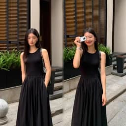 New Vintage Holiday Style Black Midi Dress Dresses for Women Clothing O Neck Office Lady Casual Pockets Women's Clothing