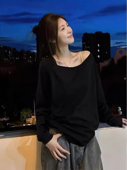 Off the Shoulder Long Sleeve T Shirt Women Spring Autumn Loose Sexy One Shoulder Top Lady Casual Basic Tees School Preppy Blouse