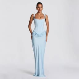 Ladies' formal square neck sleeveless waist cinching design with pleated fish tail long skirt for dinner party slimming dress