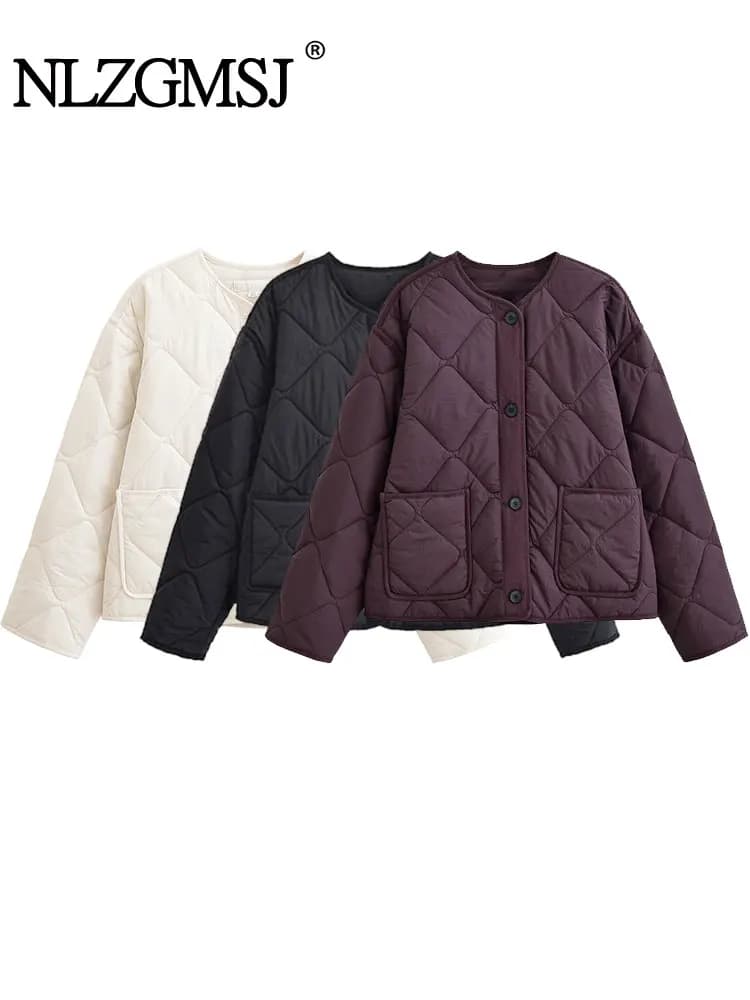 Nlzgmsj Autumn Winter Women's Solid Single-breasted O-Neck Jacket Fashion Long Sleeve Coat Street Casual Short Jacket
