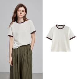 TOYOUTH Women T Shirts 2026 Summer New Embossed Texture Bubble Pleat Color Block Crew Neck Unique Tops