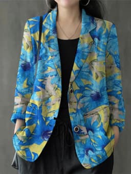 ZANZEA Women Lapel Neck Long Sleeve Blazer Autumn Vintage Casual Solid Cotton Blazer Elegant Cardigan Thin Coats Work Suits