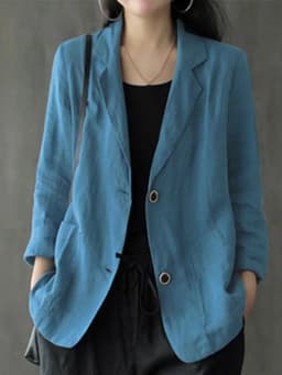 ZANZEA Women Lapel Neck Long Sleeve Blazer Autumn Vintage Casual Solid Cotton Blazer Elegant Cardigan Thin Coats Work Suits