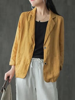 ZANZEA Women Lapel Neck Long Sleeve Blazer Autumn Vintage Casual Solid Cotton Blazer Elegant Cardigan Thin Coats Work Suits