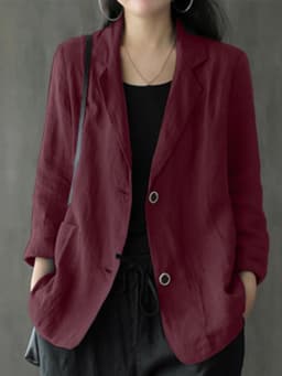 ZANZEA Women Lapel Neck Long Sleeve Blazer Autumn Vintage Casual Solid Cotton Blazer Elegant Cardigan Thin Coats Work Suits