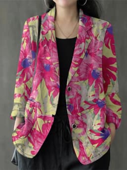 ZANZEA Women Lapel Neck Long Sleeve Blazer Autumn Vintage Casual Solid Cotton Blazer Elegant Cardigan Thin Coats Work Suits