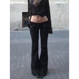 Women's Low Rise Jeans Black Flared Denim Pants Gyaru American Retro Korean Cyber Punk Trumpet Jeans Y2k Skinny Bell Bottom New