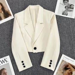 Smvp Black Cropped Blazers Woman Trend 2024 New All-match Notched Collar Crop Jacket Women Korean Chic Single Button Suit Coat